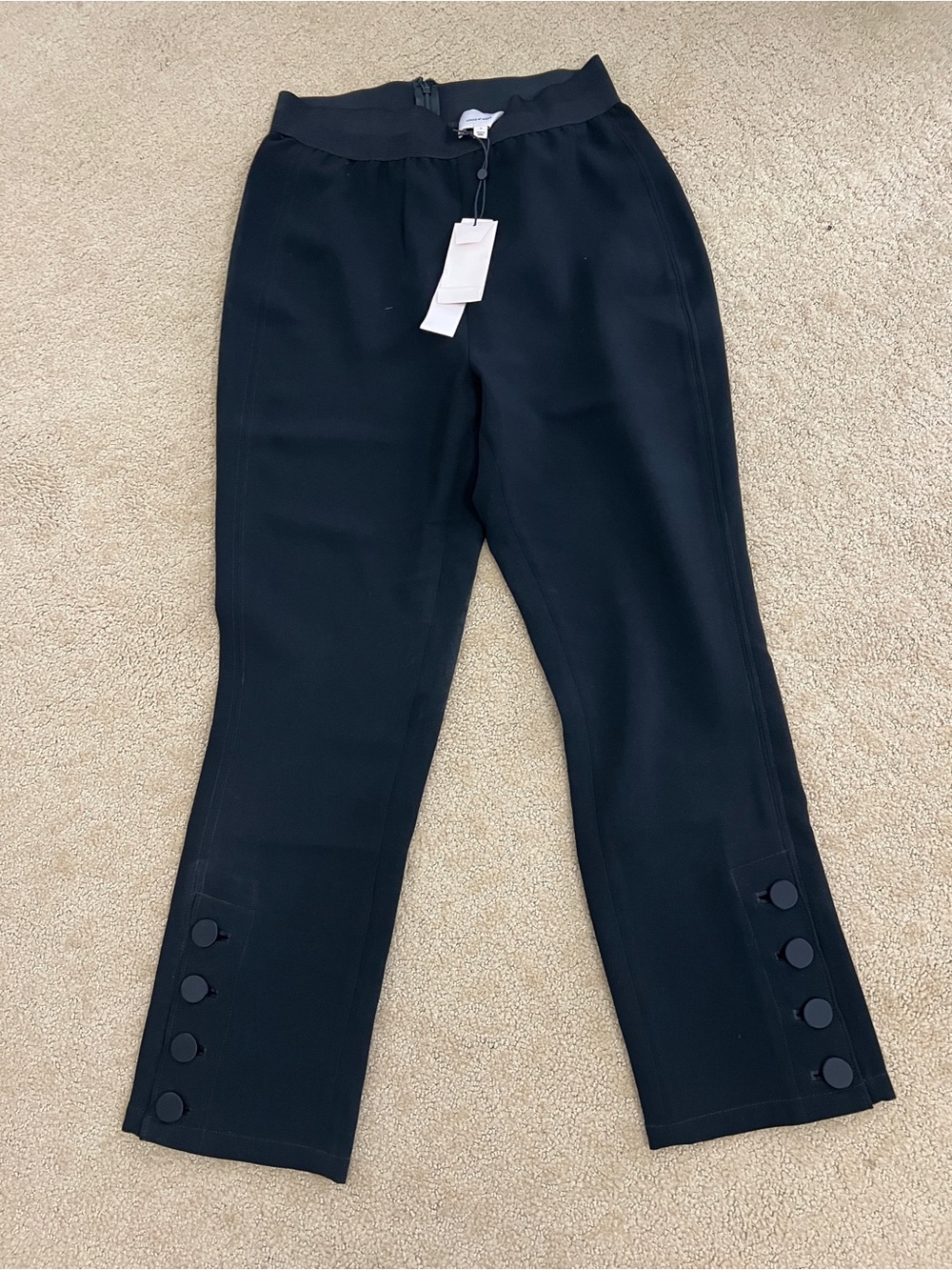 cinq a sept Black Cropped Ankle Pants with Button Detail